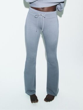Zara NWT High-Waist Drawstring Flare Sweatpants Dusty Blue